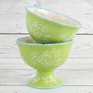 Floral Lace Lime Green Dessert Dish by Temp-Tations Set of Two